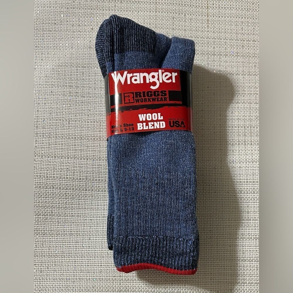 Wrangler L Men’s Denim Blue Merino Wool Blend Knit Crew Work Socks